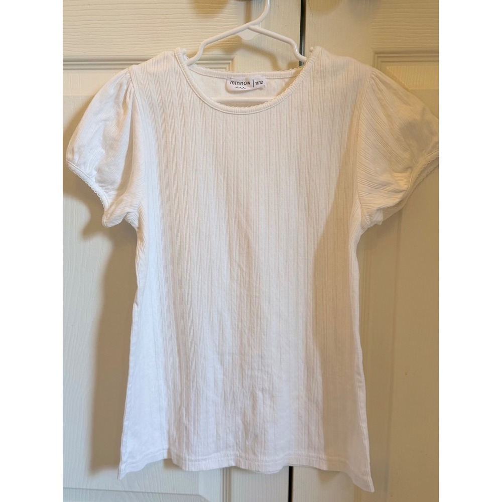 EUC Minnow Girls White Pointelle Tee size 11/12